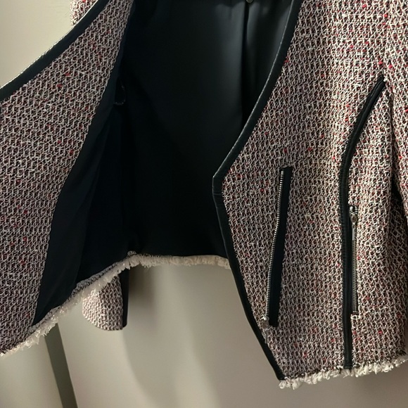 Rebecca Taylor Leather Trim Asymmetrical Zip Moto Blazer Jacket - Picture 6 of 15